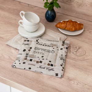 Printed half linen tray for hot pot "Coffee"